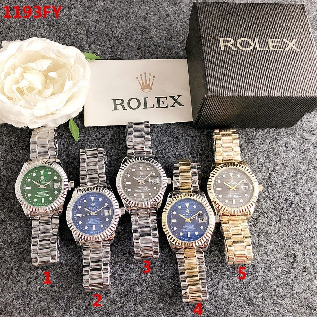 Đồng hồ nam thời trang sang trọng Rolex Đồng hồ nam thể thao kinh doanh Đồng hồ đeo tay nam mặt tròn thông thường Dây da bằng thép không gỉ