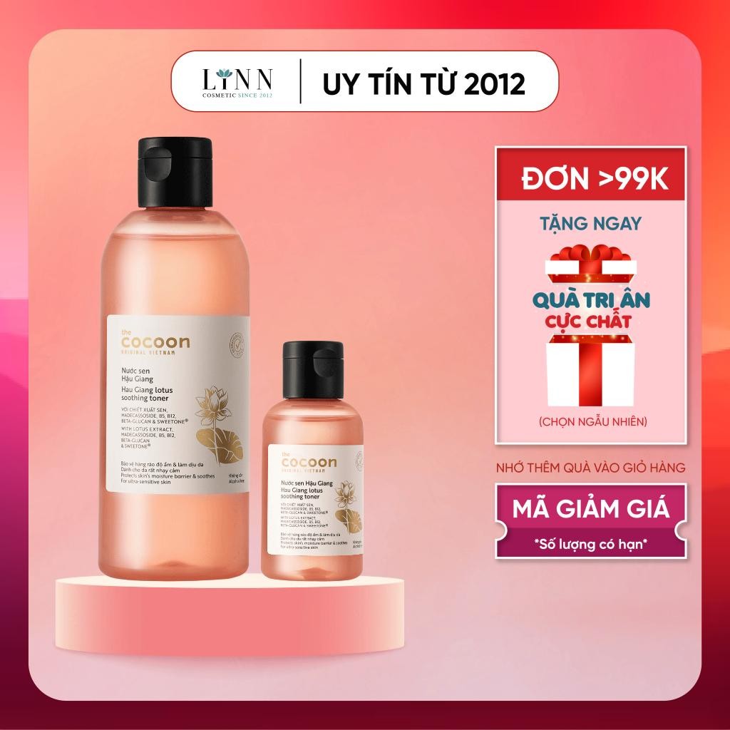 Nước sen Hậu Giang Cocoon làm dịu dành cho da rất nhạy cảm - Toner sen cocoon Việt Nam 50ml - 310ml