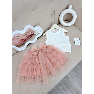   9-25kg  set áo sat nách lưới kết hợp chân váy xòe nhiều tầng cho bé xinh yêu 