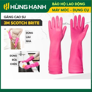 Găng tay cao su tự nhiên 3M Scotch Brite 38cm, an toàn cho da, có móc treo rửa chén Bao tay cao su