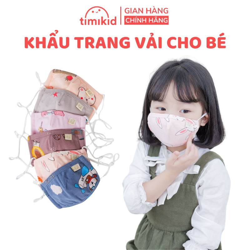 Khẩu Trang Vải 4 Lớp Cho Bé Có Nút Chỉnh Quai Đeo, Chất Liệu Cotton Thông Thoáng