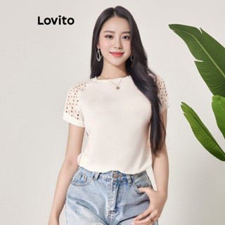 Lovito Áo thun khâu vải trơn phong cách Boho cho nữ LBL06145 (Trắng)