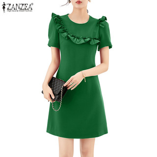 Váy xếp nếp ngắn tay cổ tròn thời trang dành cho nữ ZANZEA
