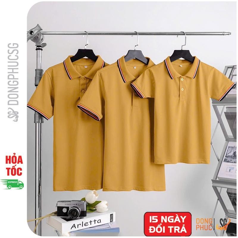 Áo gia đình có cổ polo màu vàng bò vải thun cá sấu dày dặn đủ size cho bé trai bé gái làm đồng phục A3SV DONGPHUCSG