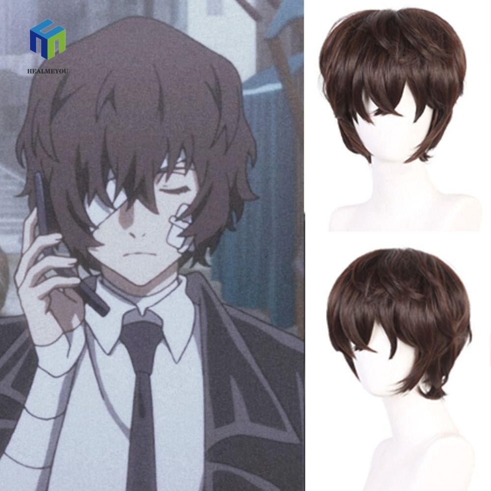 HEALMEYOU Dazai Osamu Cosplay Tóc Giả Chất Lượng Cao Giả Xoăn Phụ Kiện Tóc Tổng Hợp Anime Cosplay Trang Phục Nhiệt Độ Cao Sợi Vai Trò Chơi Halloween Tóc Giả