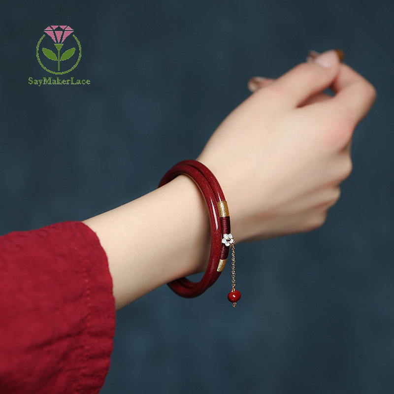[Saymakerlace] Vòng tay màu đỏ Vermilion sáng tạo Vòng tay nữ Vòng tay ngọc bích Hợp thời trang Hoa quyến rũ Phong cách quốc gia Trang sức phong cách Trung Quốc | BigBuy360 - bigbuy360.vn