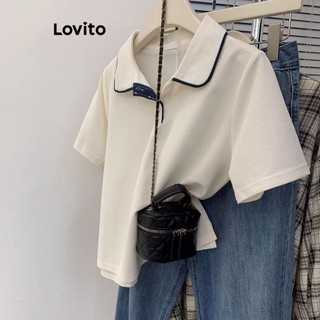 Lovito Áo thun trơn có nút thông thường cho nữ LNE37179 (Mơ/Xanh hải quân)