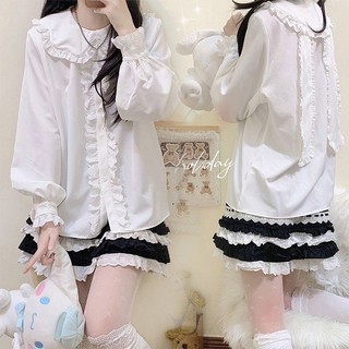 Thỏ Tai Áo Sơ Mi Nhật Bản Mềm Mại Cô Gái lolita Búp Bê Dễ Thương Cánh Hoa Cổ Áo Sơ Mi Bên Trong Trận Đấu lolita Tất Cả Trận Đấu