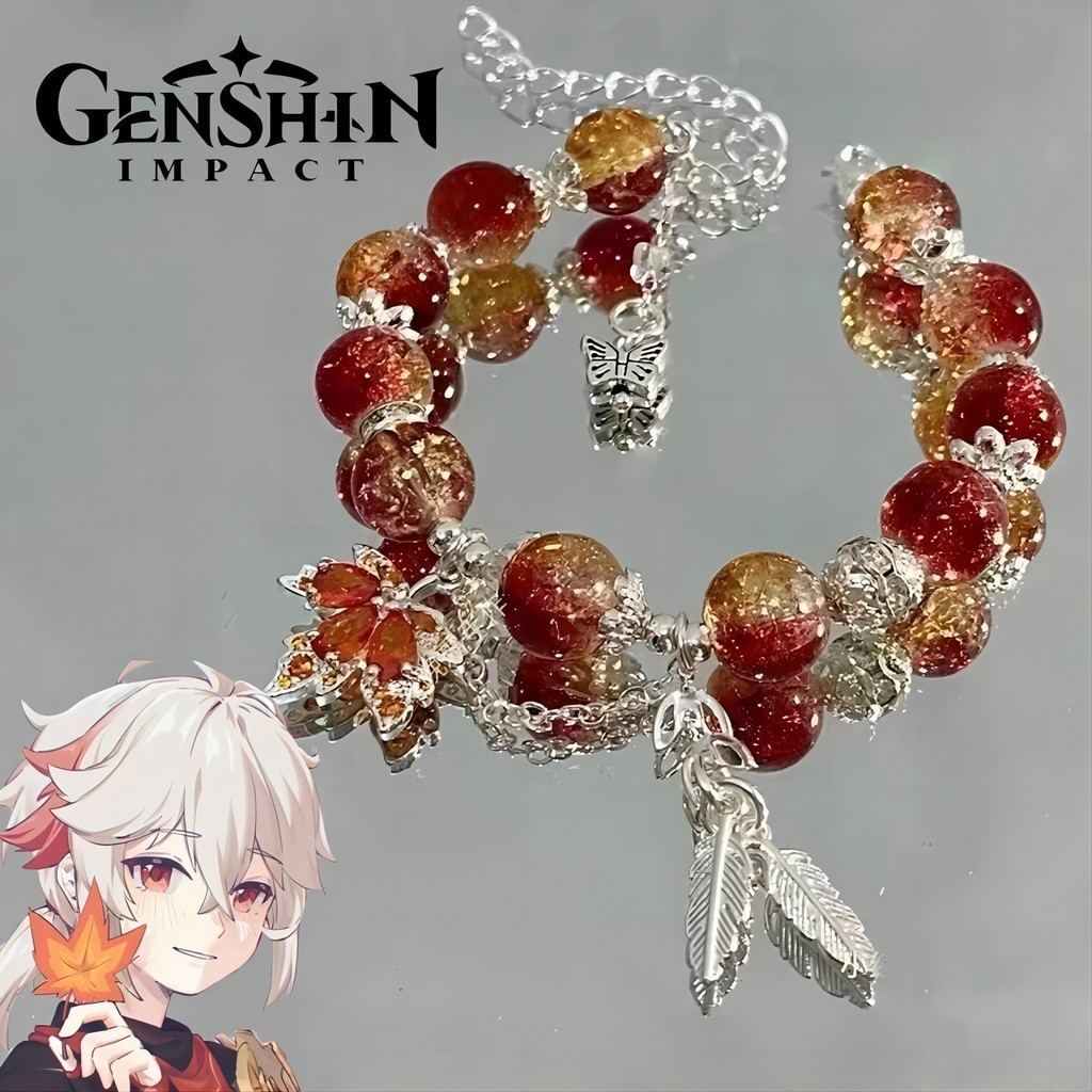 Anime Trò Chơi Genshin Tác Động Kaedehara Kazuha Cosplay Vòng Tay Unisex Đính Hạt Lá Phong Mặt Dây C