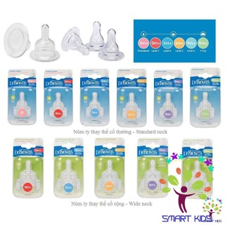 Núm ty bình sữa Dr Brown các size - Cổ rộng và cổ hẹp 1 hộp 2 chiếc