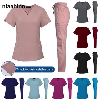 Bộ đồ chà y tế Tay ngắn Bệnh viện Đồng phục bác sĩ Đồng phục Spa Phòng khám nha khoa Bộ đồ chà y tế Bộ đồ chải lông thú cưng Phụ kiện y tá thú y Baju Scrub