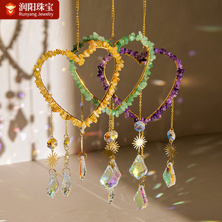 Thạch anh tím vàng tự nhiên đá nghiền hình trái tim mặt trời bắt chuông gió mặt dây chuyền hình bát giác hạt vườn chuông gió bút