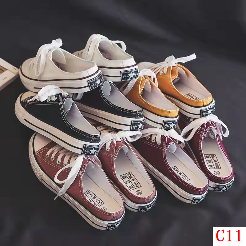 Nửa Slip-On Người Lười Slip-On Giày Vải Nữ Mùa Hè Phong Cách Mới Sinh Viên Giày Gót