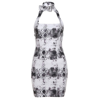 Klalien Rắn In Đầm Nữ Mùa Hè Dây Nút Lưng Không Tay Co Giãn Skinny Co Giãn Hipster Midnigh Mini Bodycon