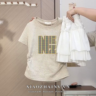 Xiaozhainv Áo Thun Cotton Hoa Màu Xám Eo Giảm Béo Và Giảm Béo Đa Năng Top