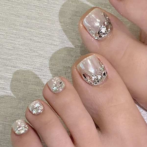 🔥 móng tay giả nhọn 🔥 charm nail có hàng sẵn móng tay giả đính đá móng tay giả móng úp lẻ size ✮Áo giáp đeo tay Flash Aurora Toe Nail Art Patch Super Flash Band Khoan để khoe màu trắng cao cấp mùa hè✮