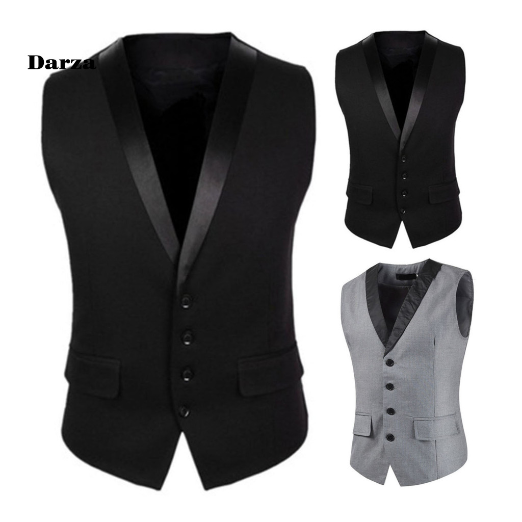 [Dar] Bộ đồ Busines trang trọng Áo ghi lê nam Phù hợp với áo ghi lê Slim Fit Áo Vest nam cho doanh nhân trang trọng Áo ghi lê không tay cổ chữ V có túi Chất lượng hàng đầu cho khu vực Đông Nam