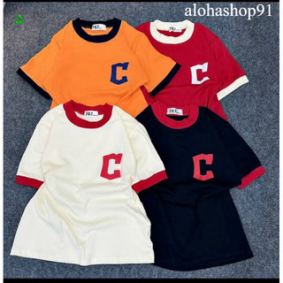 Áo tay ngắn viền màu in chữ c nổi đẹp qq , áo thun unisex 4 màu in chữ viền tay fom dưới 58kg alohashop91