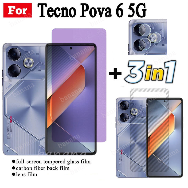 Tecno Pova 6 5G Kính cường lực chống ánh sáng xanh cho Tecno Pova 6 pro Pova 5 pro 4 pro Spark 20 pro 10 pro 20C 10C Go 2024 2023 Bảo vệ màn hình + Phim ống kính máy ảnh + Phim mặt sau