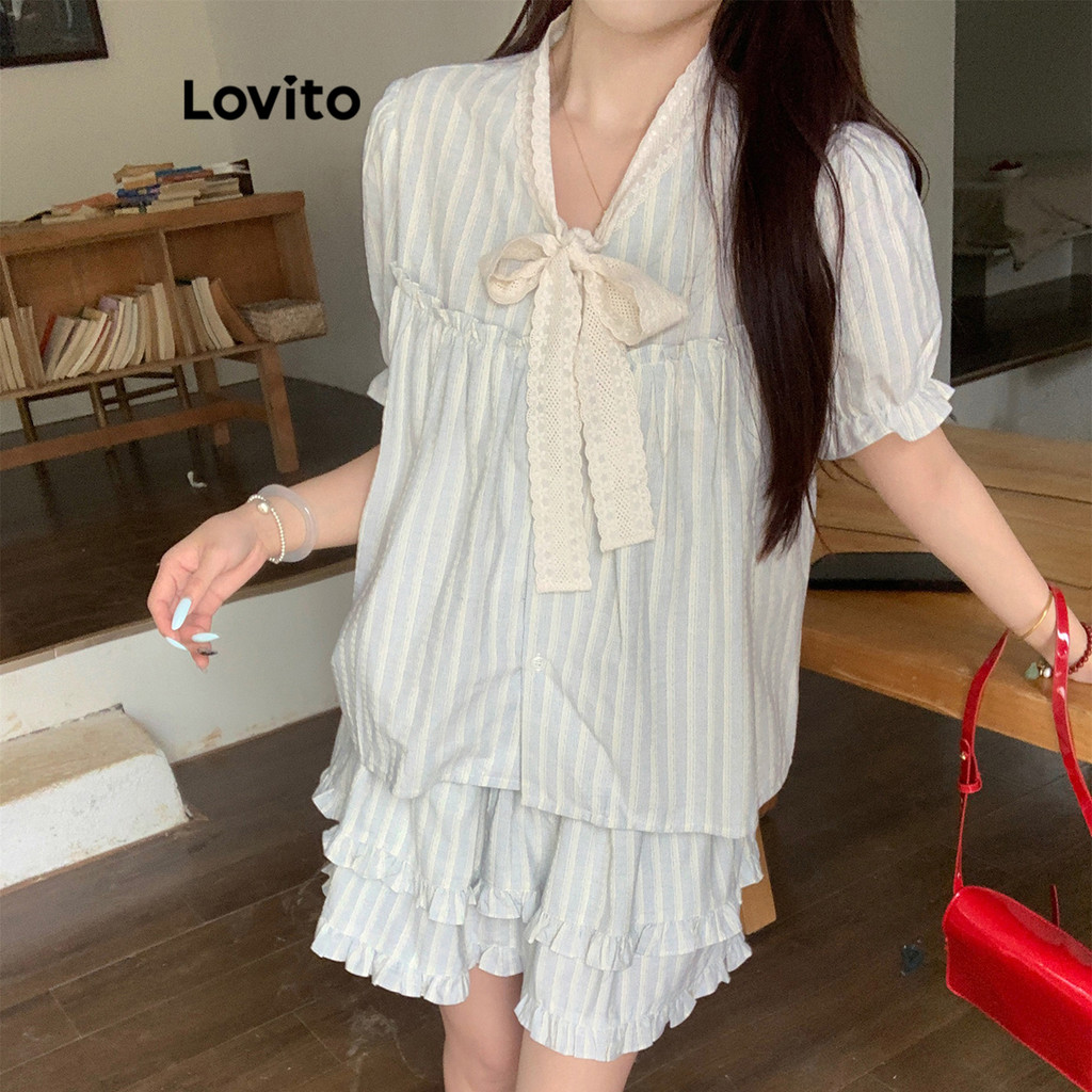 Lovito Áo hoặc đáy cổ sọc tương phản dễ thương dành cho nữ L122AD058 | BigBuy360 - bigbuy360.vn