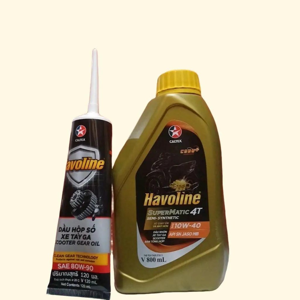 Combo nhớt xe ga Havoline Caltex 10W40 800ml, nhớt xe ga Havoline nhớt máy nhớt hộp số 120ml