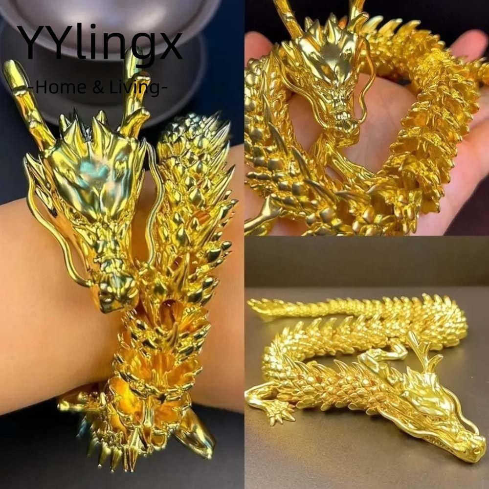 YYlingx  Rồng Vàng Có Khớp Di Động, Trang Trí Nhà Bể Cá Trang Trí Trung Quốc Vàng Phong Thủy Tượng Rồng, Quà Tặng Giáng Sinh Bàn Đồ Chơi Giảm Căng Thẳng Fidget Đồ Chơi Điêu Khắc Rồng Cung Hoàng Đạo Trung Quốc