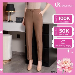 Quần Tây Âu Nữ Công Sở Phong Cách Hàn Quốc Thời Trang UK Fashion Dáng Baggy Cạp Cao Phối Đai Cúc Đẹp, NKFQU2104001