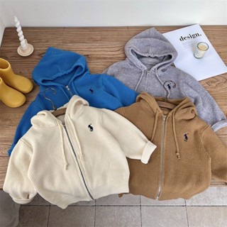 Trẻ Em Phiên Bản Hàn Quốc Áo Len Áo Khoác Bé Trai Xuân Thu Phong Cách Bé Gái Dạo Phố Trẻ Em Quần Áo Trẻ Em Màu Trơn Có Mũ Trùm Đầu Áo Khoác Dệt Kim