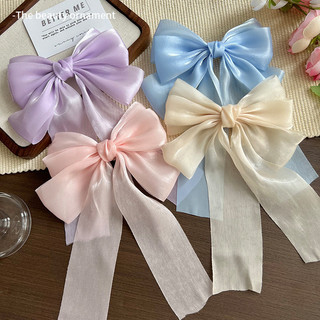 Kẹp tóc nơ Organza với kẹp lò xo ruy băng bốn màu cho thời trang cô gái ngọt ngào