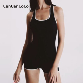 Lanlanlo Nữ 2024 Thời Trang Màu Sắc Tương Phản Dây Không Tay Ôm Chặt Thể Thao Thông Thường Playsuit