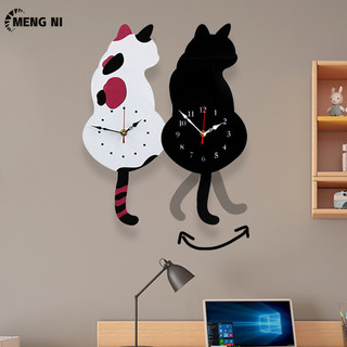 Meng NI Xoay mèo đồng hồ treo tường sáng tạo acrylic im lặng đồng hồ trang trí nhà khách đồng hồ treo tường