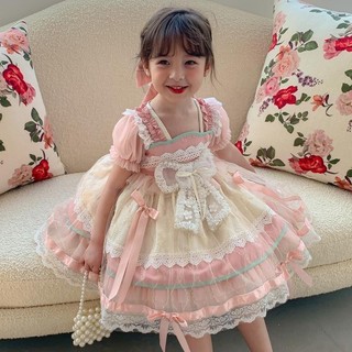 Đầm bé gái gothic đầm công chúa trẻ em lông tơ gạc váy mùa hè
