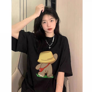 Fashmily 100% Cotton Mùa Hè Plus Size Nữ Áo Phong Cách Hàn Quốc In Hình Độc Đáo Đồ Họa Tay Ngắn Nam Unisex Rời Quá Khổ Tee