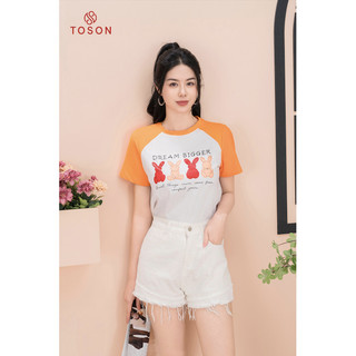 Áo phông trắng phối cam in hình con thỏ TOSON AP125C24