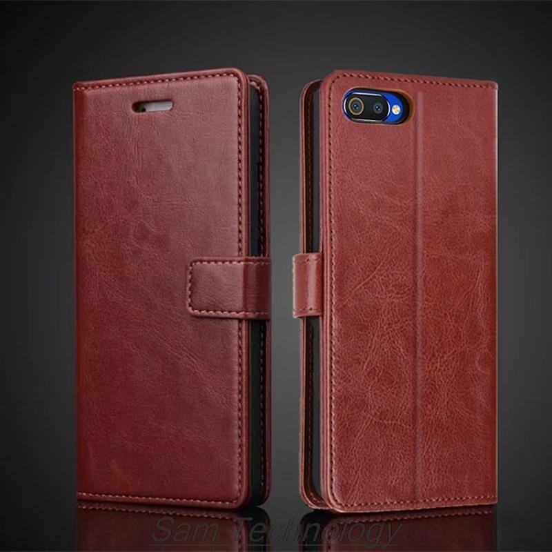 Hộp Đựng Thẻ Da Cho OPPO A1K Realme C2 Da Pu Flip Cover Retro Ví Kinh Doanh Vỏ Điện Thoại