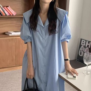 Qianqian QQ Khuyến Mãi Sản Phẩm Mới 1.0-150kg Béo MM Mùa Hè Plus Kích Thước Niche Thiết Kế Cổ Hải Quân Đầm Rời Puff Tay Áo Sơ Mi Đầm Nữ i