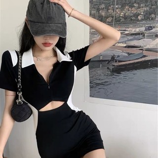 Váy ngắn tay thời trang giảm béo eo gợi cảm phiên bản Hàn Quốc