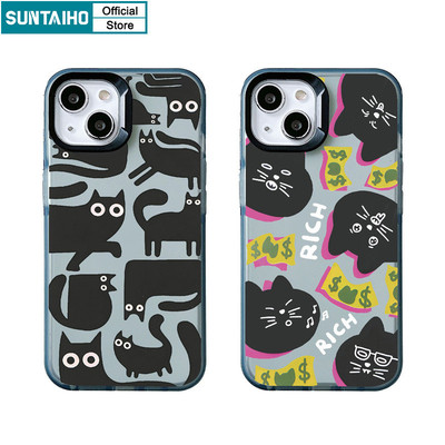 Suntaiho Mèo Đen Vui Nhộn Họa Tiết Graffiti Trong Suốt Mờ Dành Cho Iphone 16 15 14 12 13 11 Pro Max IP 7 8 Plus Iphon X Xs XR Xs Max TPU Silicon Mềm Cao Cấp Chống Sốc Ốp điện thoại