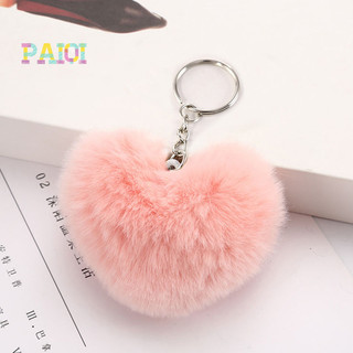 Móc chìa khóa lông xù hình trái tim mềm mại 8cm dành cho nữ mới