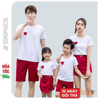 Áo thun gia đình mẫu logo hình trái tim chất vải thun cotton mềm mịn màu trắng GD414T | DONGPHUCSG