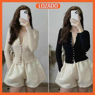 Áo len nữ tay dài lozado áo len đũa cài cúc form ôm body chất len qc hàng đẹp - a685