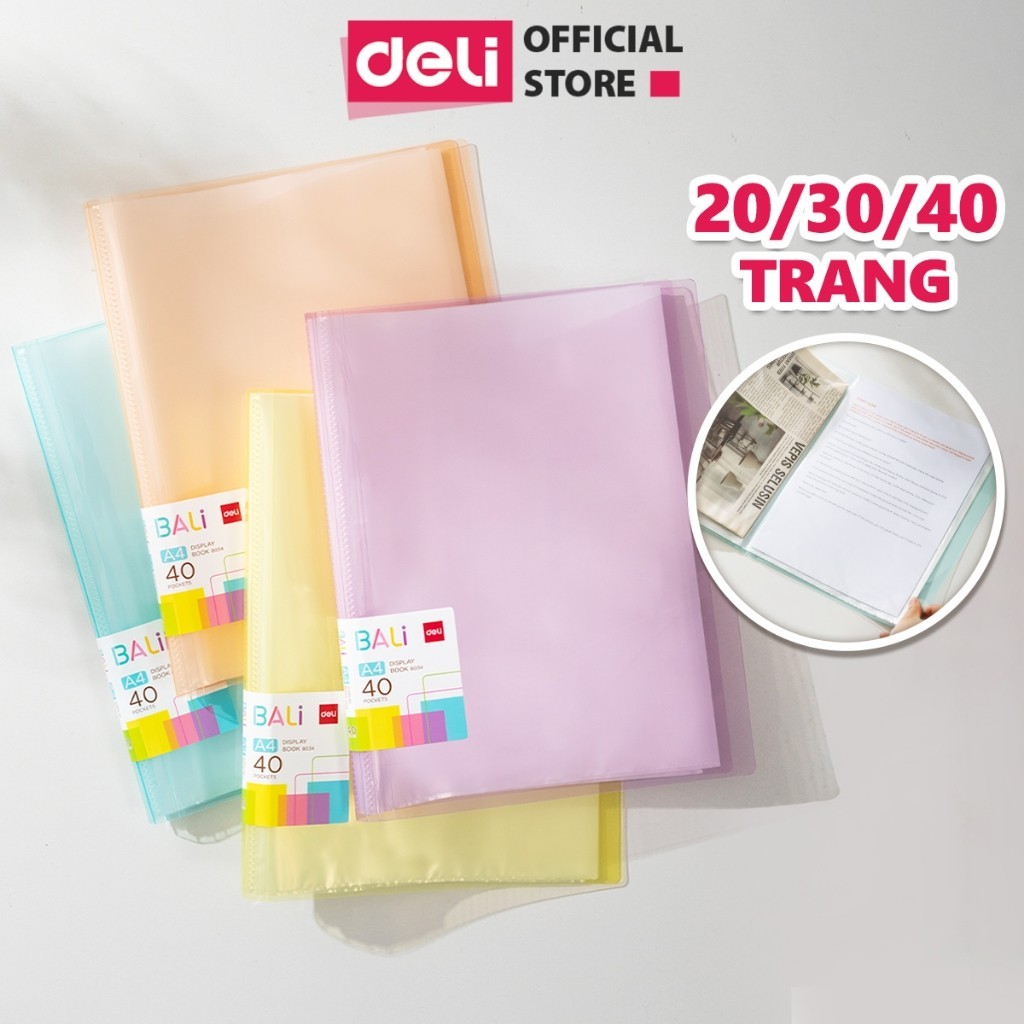  File Tài Liệu File Lá Học Sinh Deli A4 Bìa Kẹp Lá Tệp Đựng Tài Liệu Đựng File Siêu Âm 20 30 40 Lá Màu Paste 