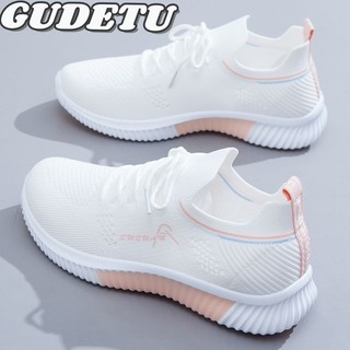 GUDETU❤Giày thể thao dệt bay Ladies. Mềm mại, nhẹ và thoáng khí. Giày trắng thời trang