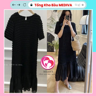 Đầm bầu suông dáng dài đi dự tiệc phù hợp mùa thu đông chất vải đũi xốp cao cấp Mediva86 SK5