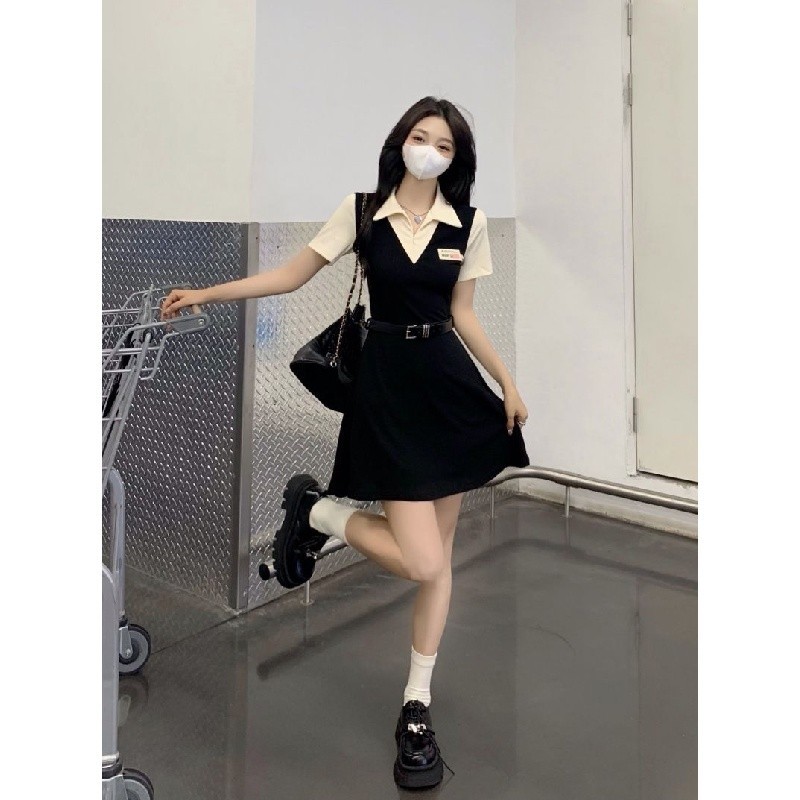 Váy body dáng dài váy basic hàn quốc váy sang chảnh đầm maxi bigsize Ve Áo Tính Khí Váy Ngắn Tay Nữ Preppy Phong Cách Váy Mùa Hè | BigBuy360 - bigbuy360.vn