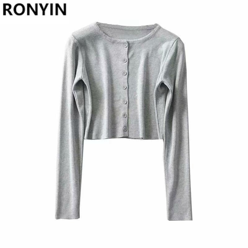 Mới Cardigan Sinh Viên Top Nữ Mùa Hè Bên Ngoài Mặc Chống Nắng Mỏng Cổ Tròn Ôm Áo Khoác Dệt Kim Áo Len Ngắn