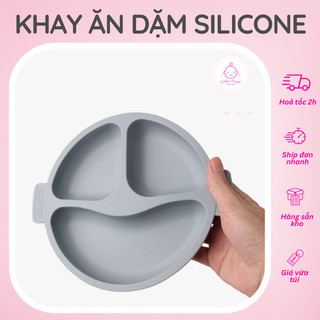 Khay silicone ăn dặm có đế bám dính 3 ngăn cho bé