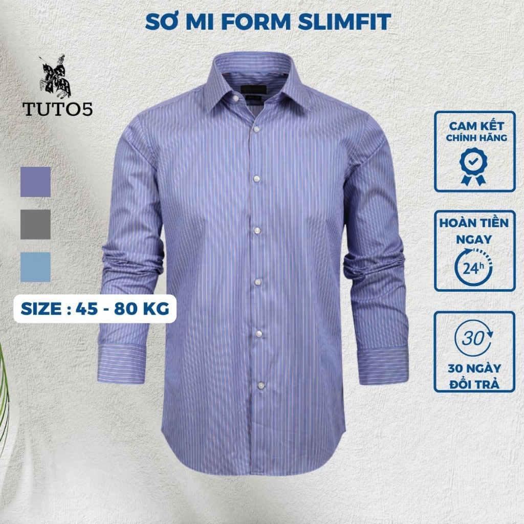 Áo sơ mi kẻ sọc nam TUTO5 Menswear dài tay công sở Slim fit Royal Blue Red Stripe Shirt chống nhăn, lịch lãm 105123037