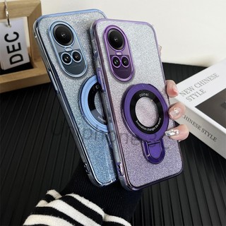 Vỏ khung sang trọng RENO 10 PRO PRO + Vỏ điện thoại di động mạ điện Vỏ mềm chống rơi viền bao gồm tất cả các cạnh có giá đỡ từ tính bằng kim loại tròn