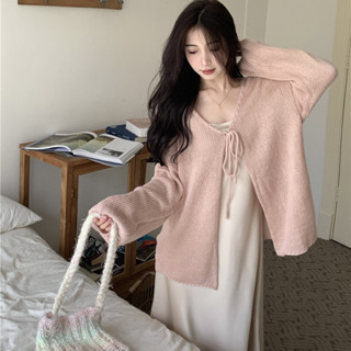 Áo sơ mi chống nắng kiểu dáng nhẹ nhàng dành cho nữ Áo len dệt kim mỏng có dây buộc